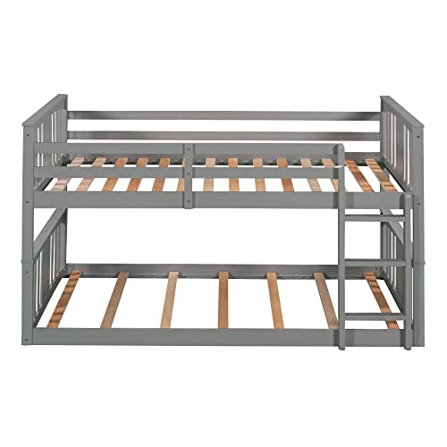 Gray Solid Wood Twin over Twin Bunk Bed with Ladder and Guard Rail Z24335