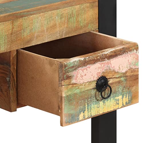 Rectangular Writing Desk with Drawers, Solid Mango Wood, Metal Frame, Brown C85149