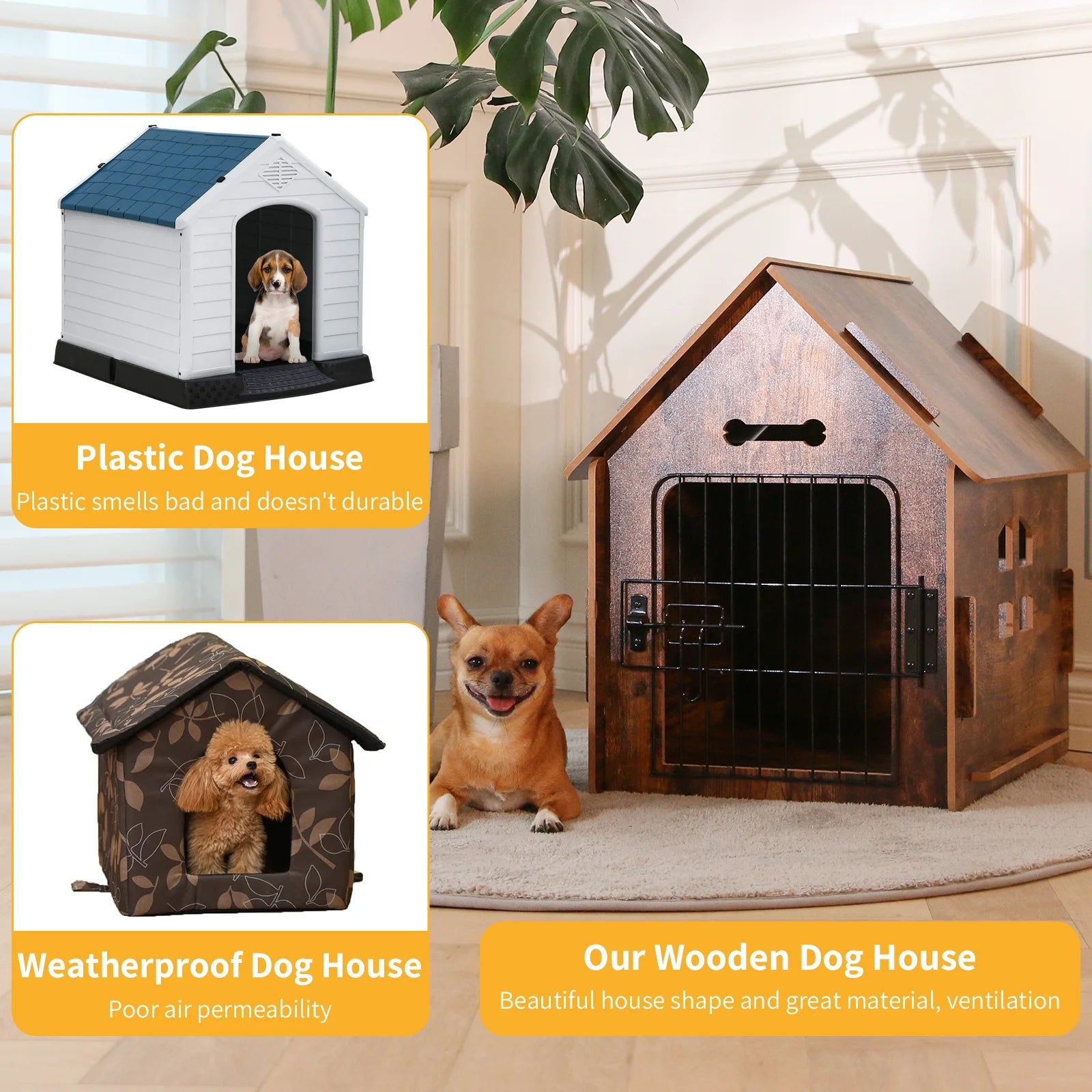 Brown Wooden Dog House with Door and Roof I89093