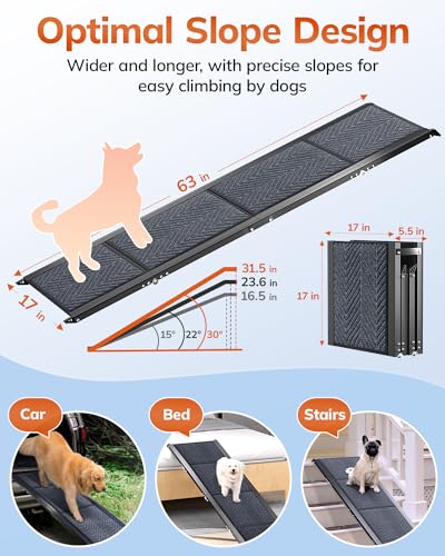 63" Long 17" Wide Folding Pet Ramp with Non-Slip Carpet Surface G959642
